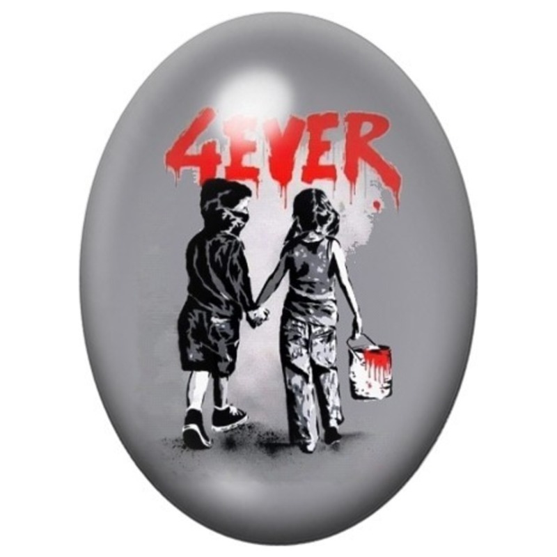 Cabochon en Verre Illustré Enfants 4ever en Noir et Blanc 13x18, 18x25 ou 30x40mm