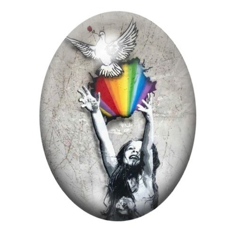 Cabochon en Verre Illustré Colombe de la Paix Street Art 13x18, 18x25 ou 30x40mm