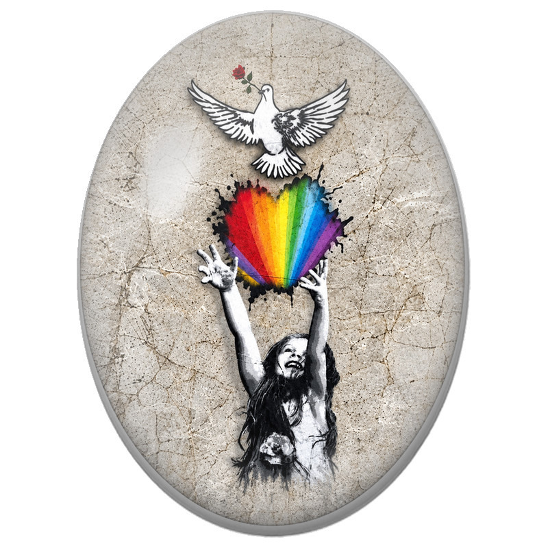 Cabochon en Verre Illustré Enfant au Rayon Arc-en-Ciel et Colombe 13x18, 18x25 ou 30x40mm