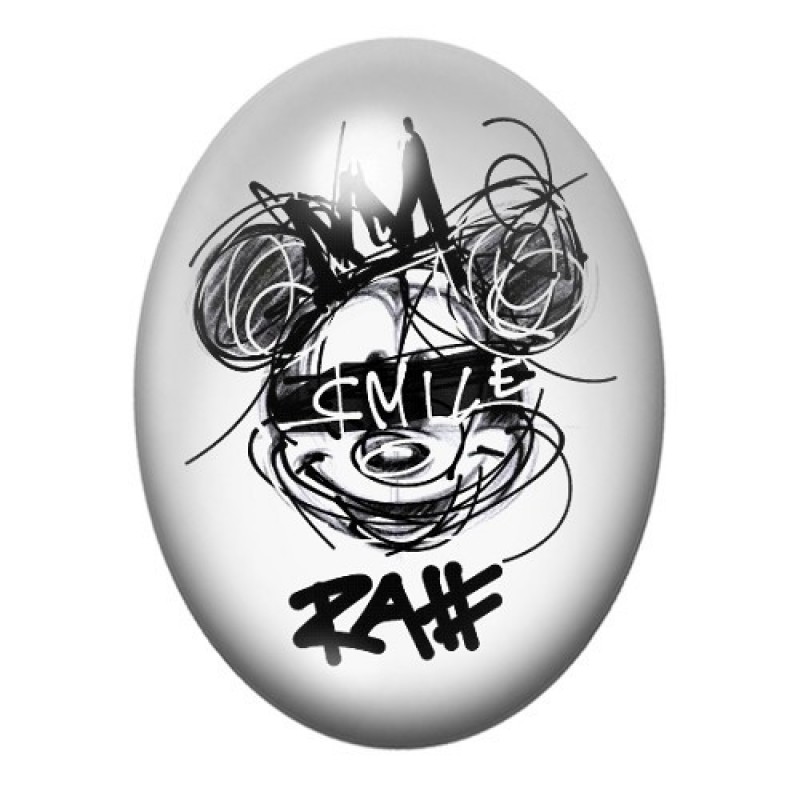 Cabochon en Verre Illustré Mickey "Smile" Street Art 13x18, 18x25 ou 30x40mm