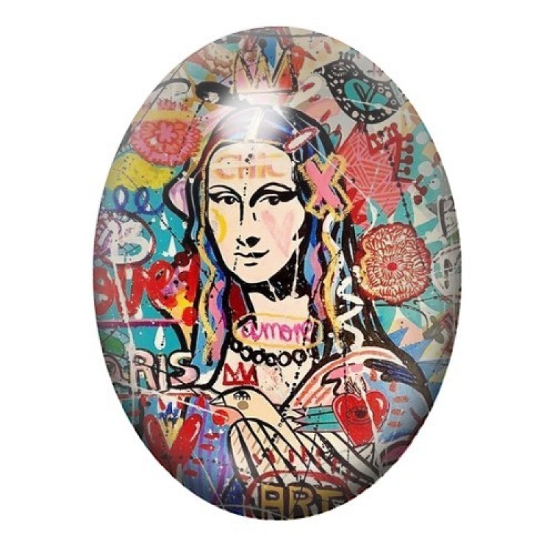 Cabochon en Verre Illustré La Joconde Street Art 13x18, 18x25 ou 30x40mm