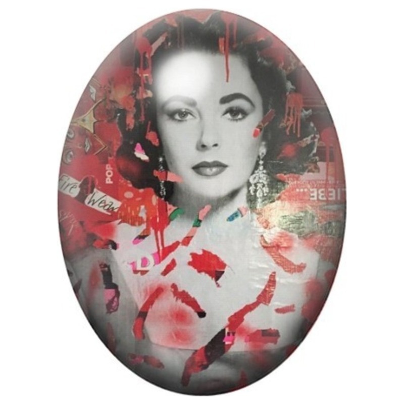 Cabochon en Verre Illustré Femme Élégante en Rouge et Gris 13x18, 18x25 ou 30x40mm