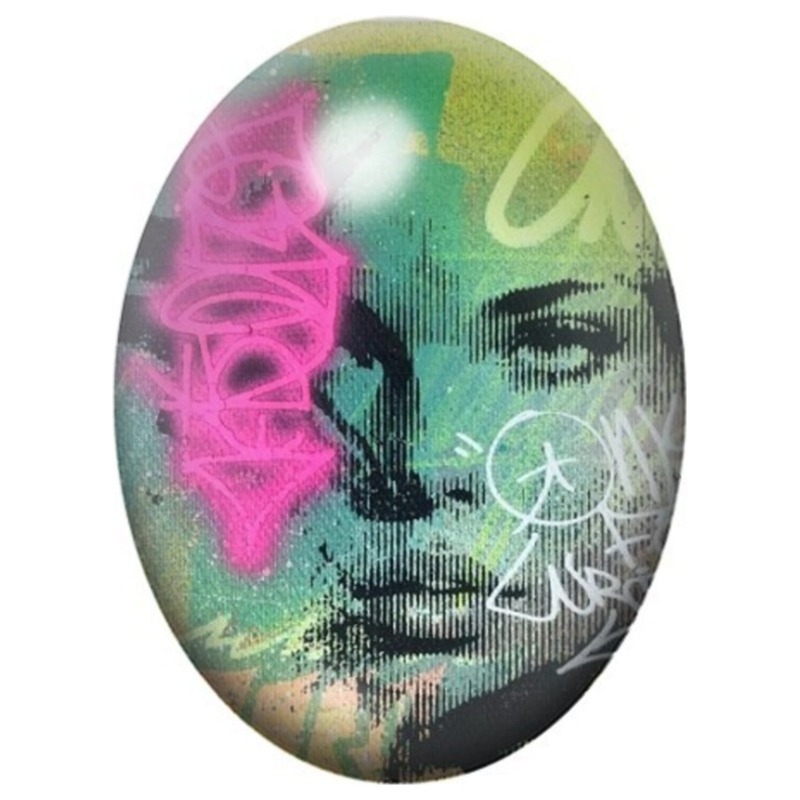 Cabochon en Verre Illustré Portrait Urbain Turquoise et Rose 13x18, 18x25 ou 30x40mm
