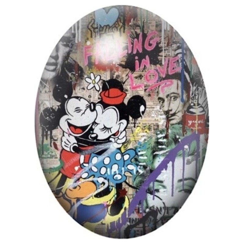 Cabochon en Verre Illustré Minnie Mouse sur Mur de Graffiti 13x18, 18x25 ou 30x40mm