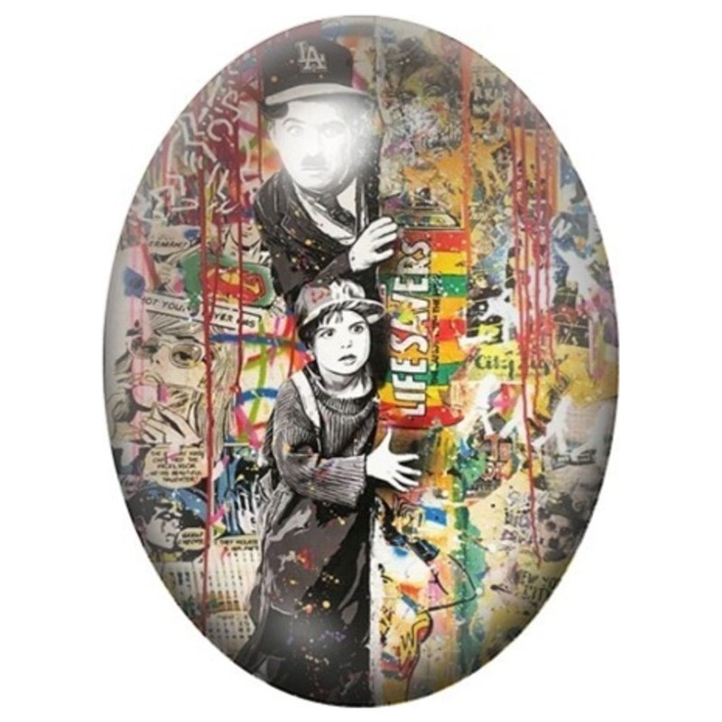 Cabochon en Verre Illustré Jeune Homme devant un Mur Street Art 13x18, 18x25 ou 30x40mm