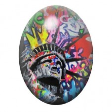 Cabochon en Verre Illustré Statue de la Liberté sur Mur de Graffiti 13x18, 18x25 ou 30x40mm pour la création de bijoux fantaisie