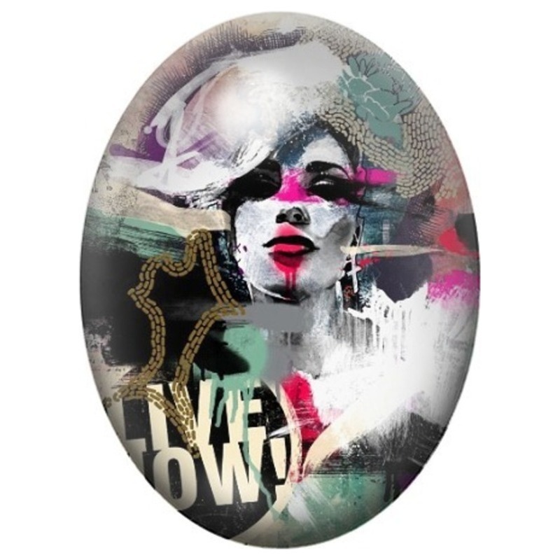 Cabochon en Verre Illustré Femme Pop Art en Noir Blanc et Rose 13x18, 18x25 ou 30x40mm