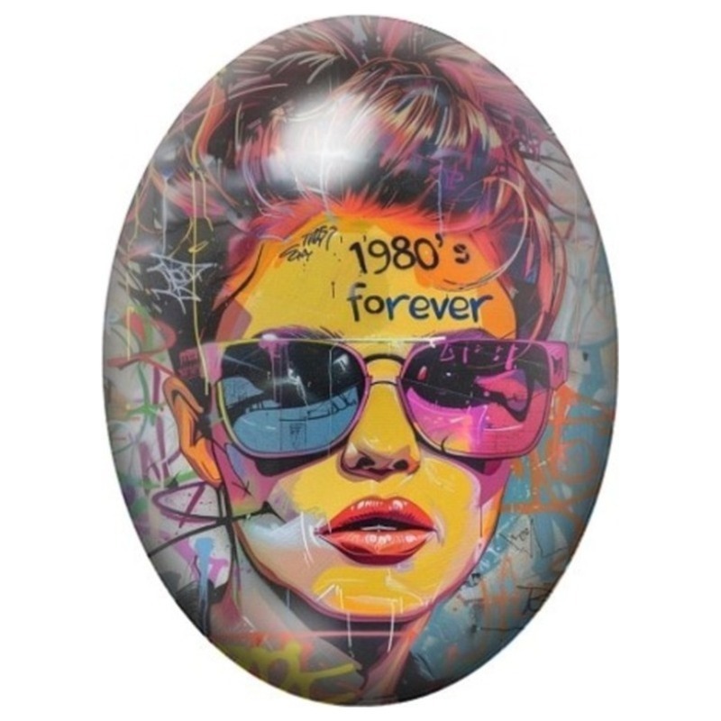 Cabochon en Verre Illustré Femme aux Lunettes 1980 Forever 13x18, 18x25 ou 30x40mm