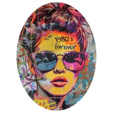Cabochon en Verre Illustré Femme aux Lunettes 1980 Forever 13x18, 18x25 ou 30x40mm