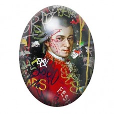 Cabochon en Verre Illustré Mozart sur Fond Graffiti 13x18, 18x25 ou 30x40mm pour la création de bijoux fantaisie - DIY