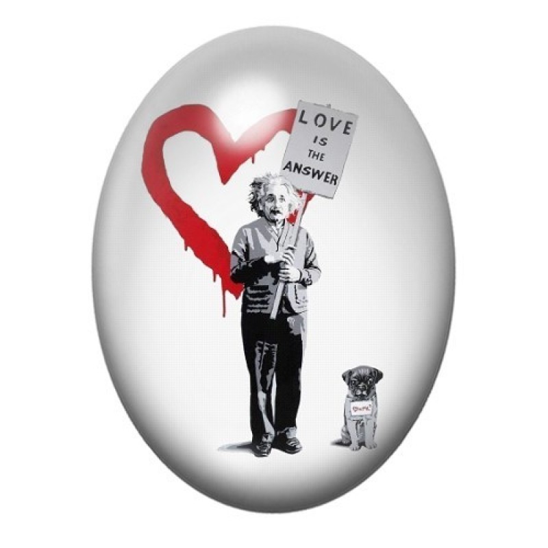 Cabochon en Verre Illustré Einstein "Love is the Answer" Street Art 13x18, 18x25 ou 30x40mm