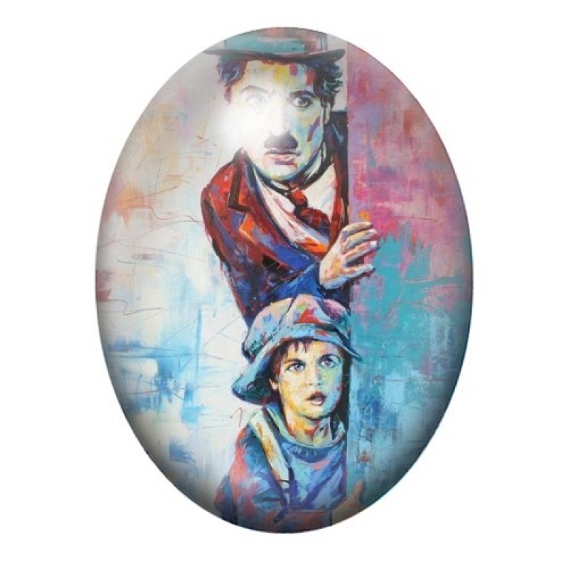 Cabochon en Verre Illustré Charlie Chaplin Street Art 13x18, 18x25 ou 30x40mm