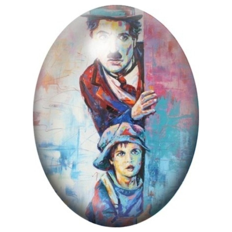 Cabochon en Verre Illustré Duo de Cinéma en Collage Aquarelle 13x18, 18x25 ou 30x40mm