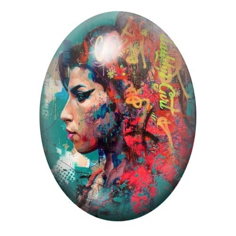 Cabochon en Verre Illustré Amy Winehouse Street Art 13x18, 18x25 ou 30x40mm
