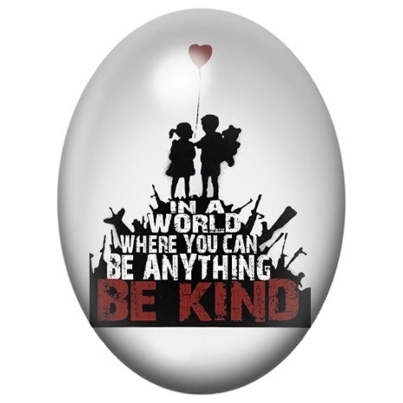 Cabochon en Verre Illustré Enfants Be Kind au Ballon Cœur 13x18, 18x25 ou 30x40mm