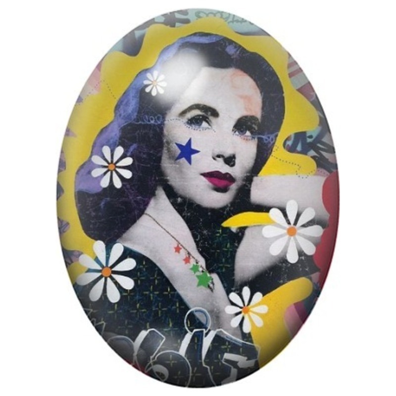 Cabochon en Verre Illustré Audrey Hepburn aux Marguerites Pop Art 13x18, 18x25 ou 30x40mm