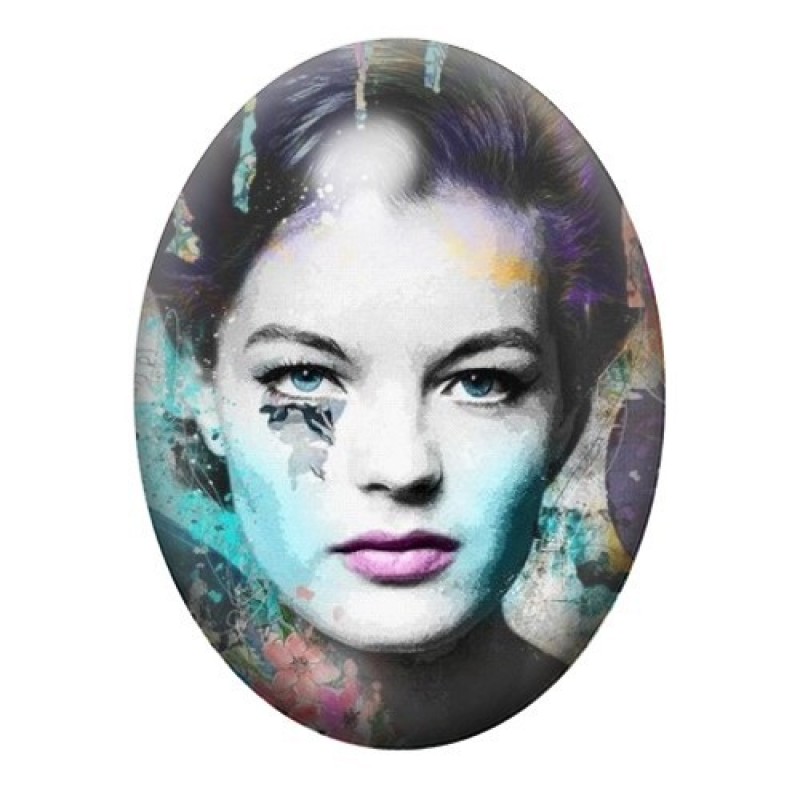Cabochon en Verre Illustré Romy Schneider Street Art 13x18, 18x25 ou 30x40mm