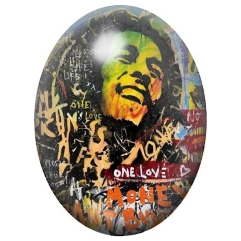 Cabochon en Verre Illustré Bob Marley One Love Street Art 13x18, 18x25 ou 30x40mm
