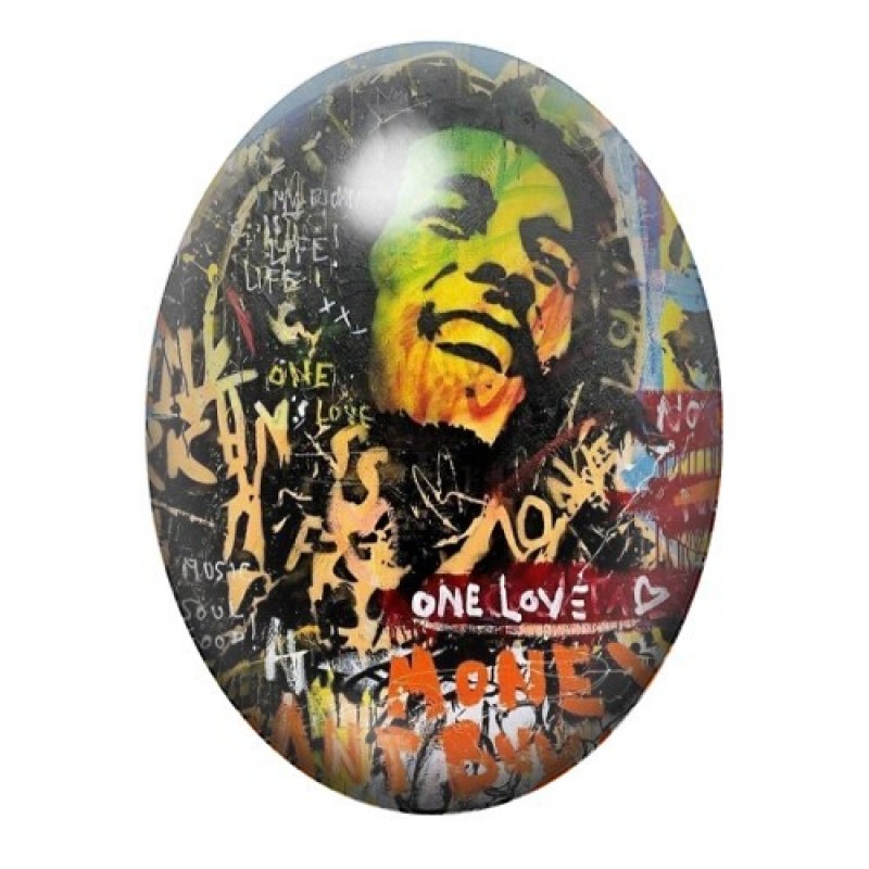 Cabochon en Verre Illustré Bob Marley Street Art 13x18, 18x25 ou 30x40mm