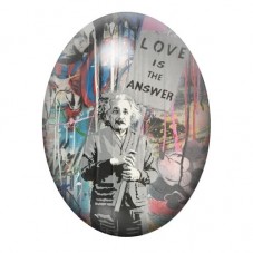Cabochon en Verre Illustré Albert Einstein Love Is the Answer 13x18, 18x25 ou 30x40mm pour la création de bijoux fantaisie - DIY