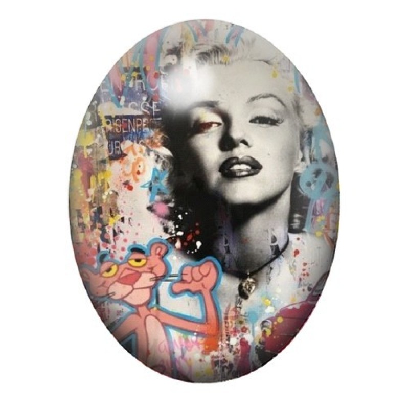 Cabochon en Verre Illustré Marilyn Monroe Street Art 13x18, 18x25 ou 30x40mm