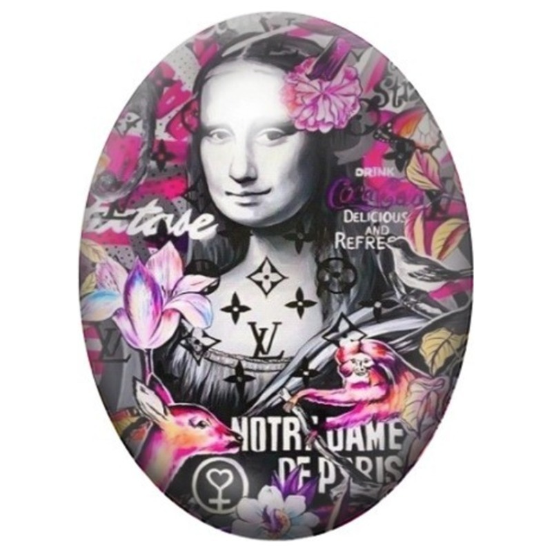 Cabochon en Verre Illustré Mona Lisa Fleurie en Collage Pop Art 13x18, 18x25 ou 30x40mm