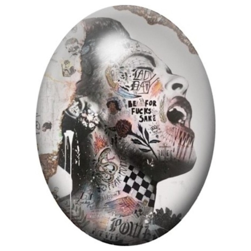Cabochon en Verre Illustré Homme Tatoué Criant Street Art 13x18, 18x25 ou 30x40mm