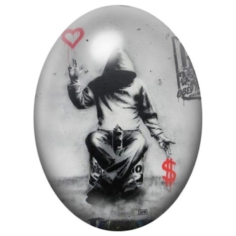 Cabochon en Verre Illustré Jeune Femme au Papillon Street Art 13x18, 18x25 ou 30x40mm