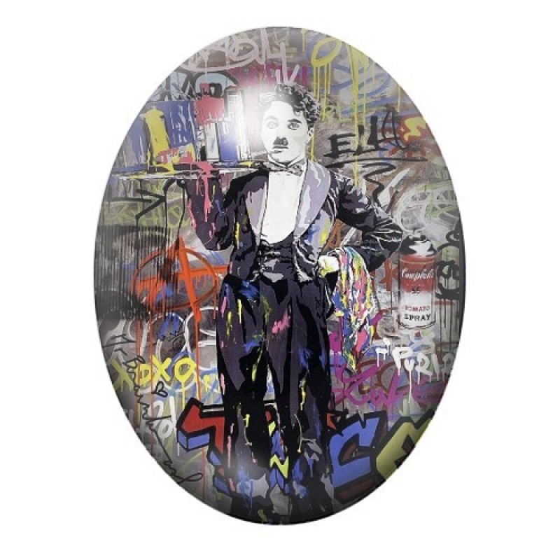 Cabochon en Verre Illustré Charlie Chaplin Street Art 13x18, 18x25 ou 30x40mm