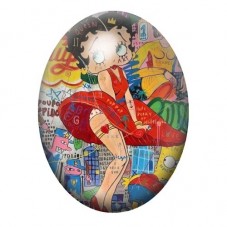 Cabochon en Verre Illustré Betty Boop en Collage Pop Art 13x18, 18x25 ou 30x40mm pour la création de bijoux fantaisie - DIY