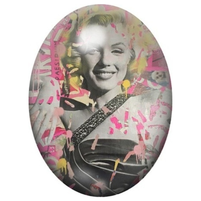 Cabochon en Verre Illustré Marilyn Monroe Souriante en Collage Pop Art 13x18, 18x25 ou 30x40mm
