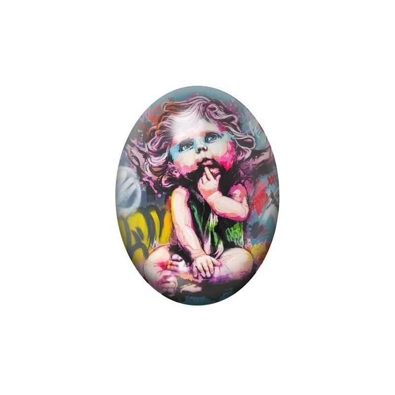 Cabochon en Verre Illustré Ange Street Art 13x18, 18x25 ou 30x40mm