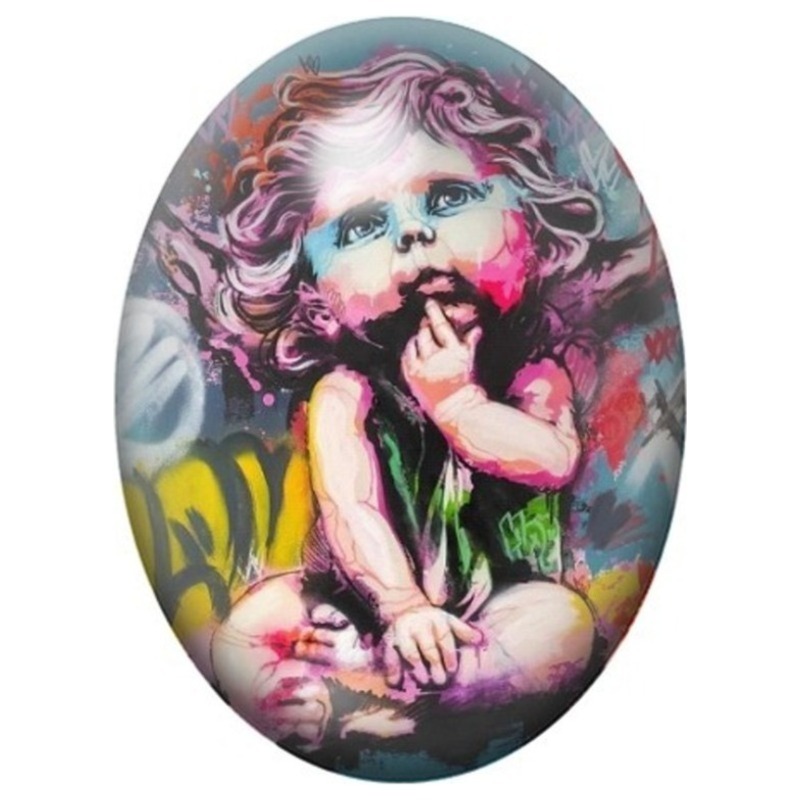 Cabochon en Verre Illustré Petite Fille aux Cheveux Bouclés Pop Art 13x18, 18x25 ou 30x40mm