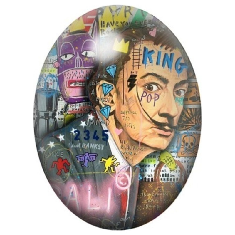 Cabochon en Verre Illustré Homme Couronné Pop Art 13x18, 18x25 ou 30x40mm