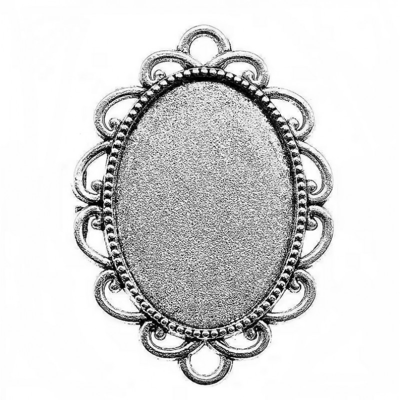 Support Connecteur Ajouré Argenté pour Cabochon Ovale 18x25mm