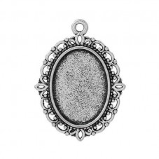 Support Pendentif Ajouré Argenté pour Cabochon Ovale 18x25mm
