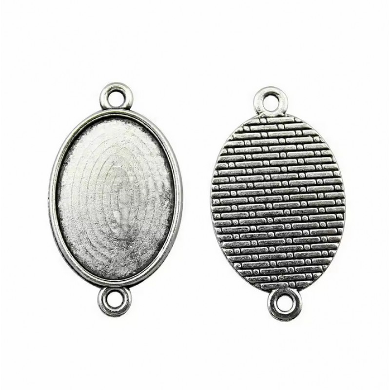 2 Supports Connecteurs Argentés pour Cabochon Ovale 18x25mm