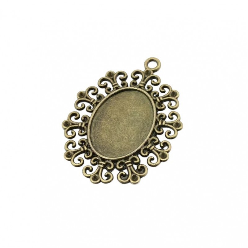 Support Pendentif Bronze Ornementé pour Cabochon 18x25mm