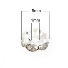 100 Perles Intercalaires en Métal Argenté avec Strass 6mm