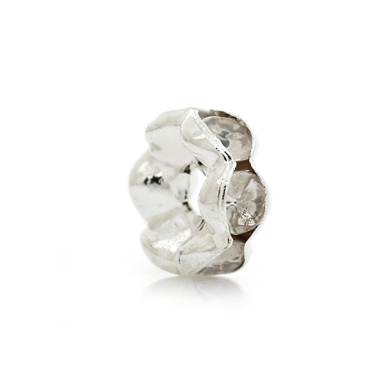 100 Perles Intercalaires en Métal Argenté avec Strass 6mm