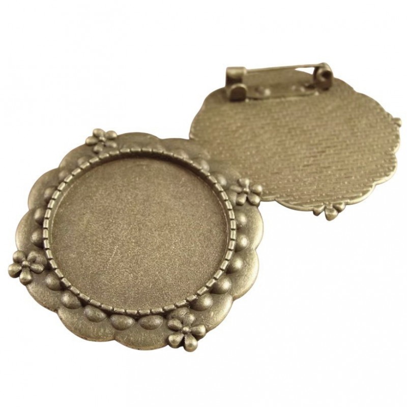 Support Broche Bronze Fleurs pour Cabochon 25mm
