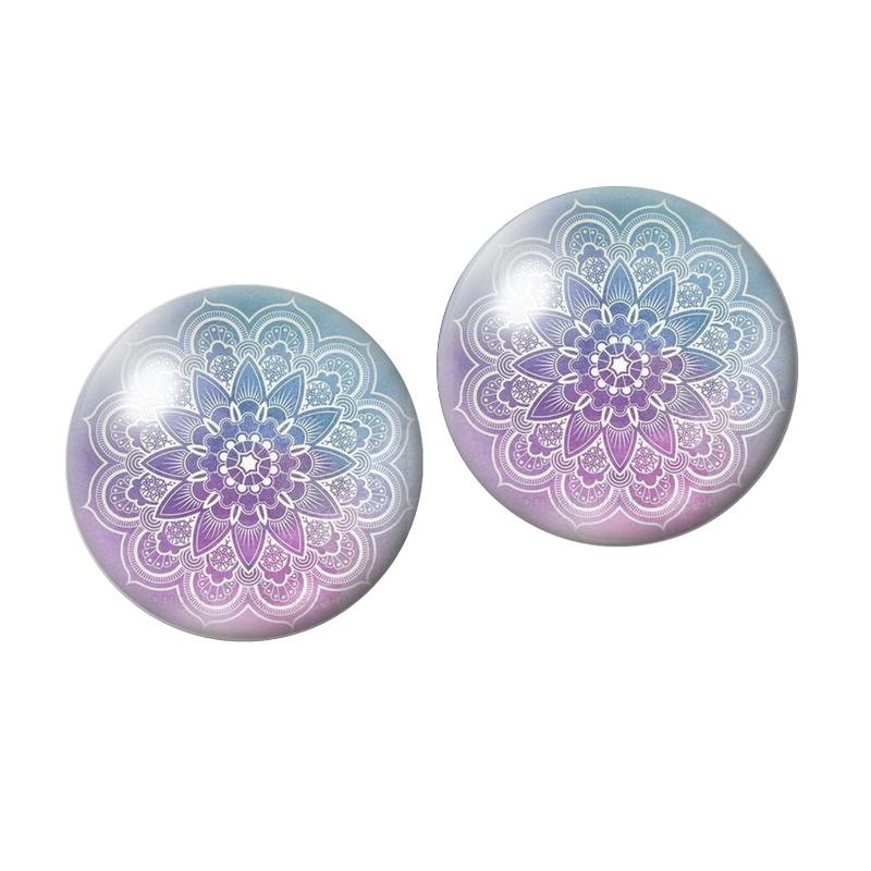 2 Cabochons en Verre Illustré Mandala 10 ou 12mm