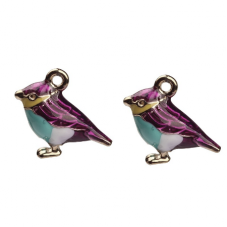 2 Breloques Oiseau en Émail 3D Métal Doré 17x14mm pour la Création de Bijoux Fantaisie - DIY