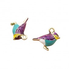 2 Breloques Oiseau en Émail 3D Métal Doré 17x14mm