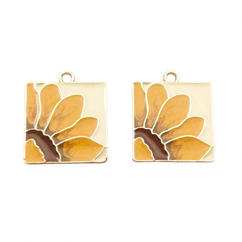 2 Breloques Fleur en Émail Métal Doré 20x18mm