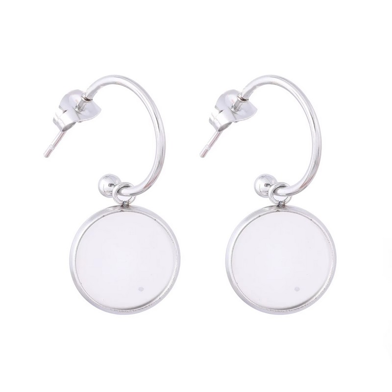 1 Paire de Support Boucle d'Oreille en Acier Inoxydable Argenté pour Cabochon 12mm