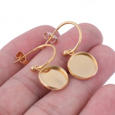 1 Paire de Support Boucle d'Oreille en Acier Inoxydable Doré pour Cabochon 12mm