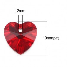 5 Breloques Coeur en Verre à Facette Rouge 10mm Saint Valentin