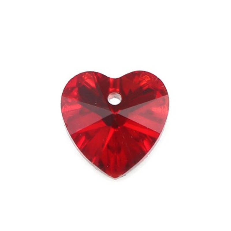 5 Breloques Coeur en Verre à Facette Rouge 10mm Saint Valentin