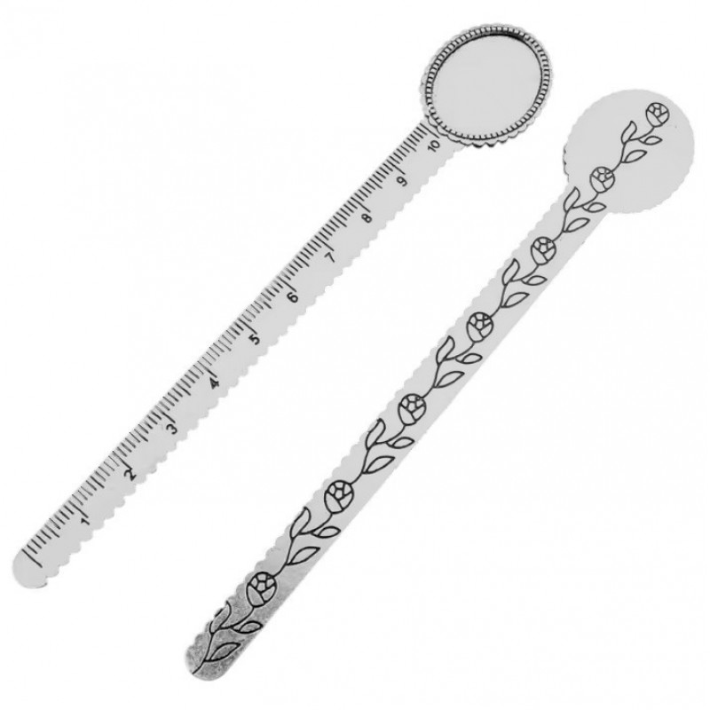 Support Marque-Page Règle Argenté pour Cabochon 18x25mm